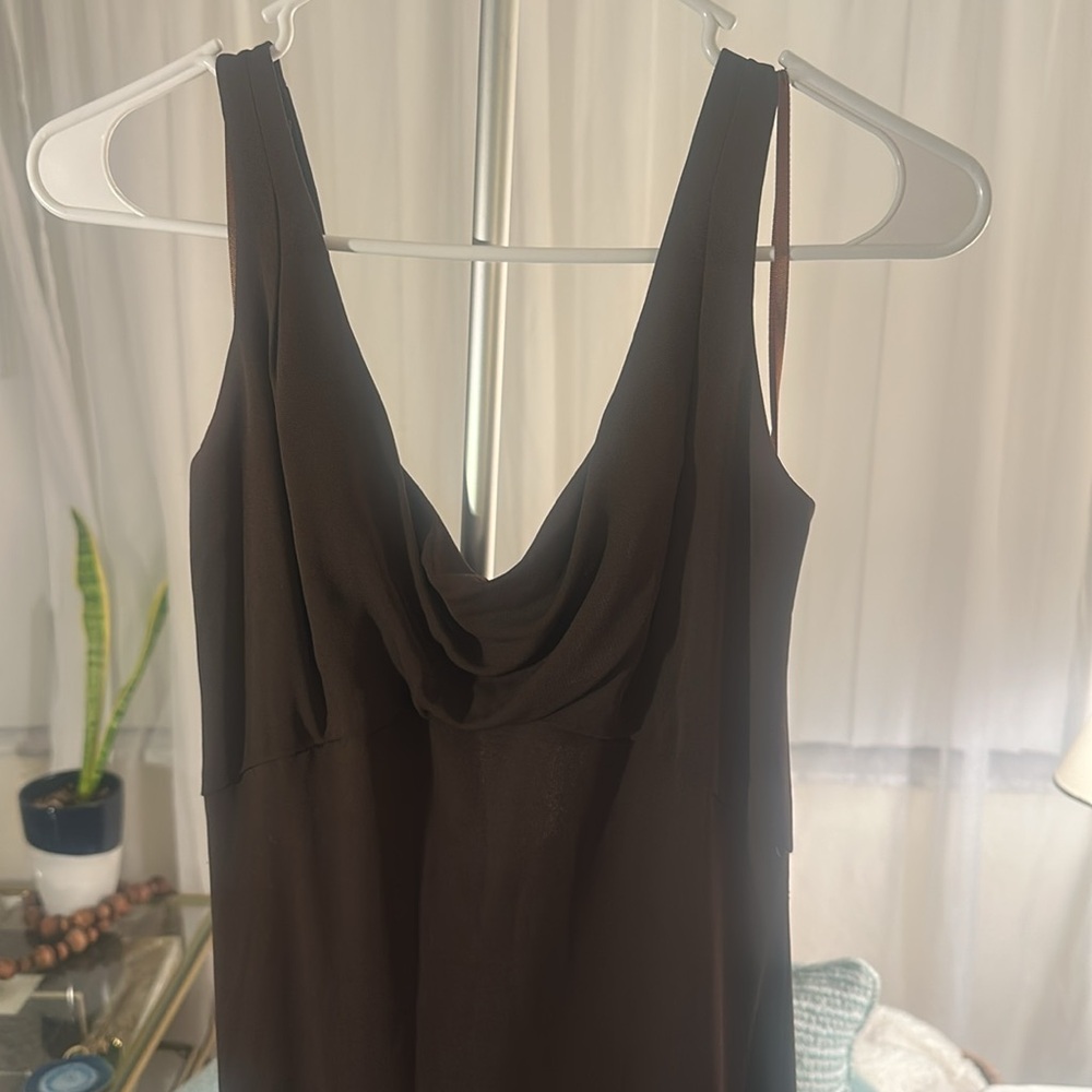 Andrea Polizzi /Rex Lester Maxi Sz 8 Vintage Plunging Back Chocolate Brown Dress - Picture 2 of 7
